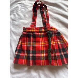 Vtg Toddler Girls Red Plaid Kilt Skirt Suspenders Wool Blend 2t - 3t Tartan Kilt
